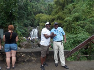 Maxie of AJE & tour guide Vinny at Blue Mountain Fish-Don Water Falls during Bicycle Tour