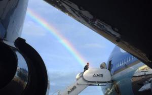 Pres Obama travel in peace as the Rainbow came out to greet him.