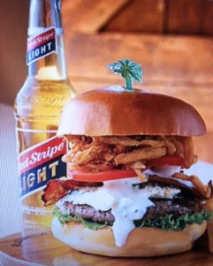 Red Stripe Light with Burger Pic. Courtesy of Margaritaville
