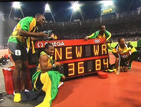 Usain Bolt, Yohan Blake, Nickel Ashmere and Asafa Powell World Record Relay Team