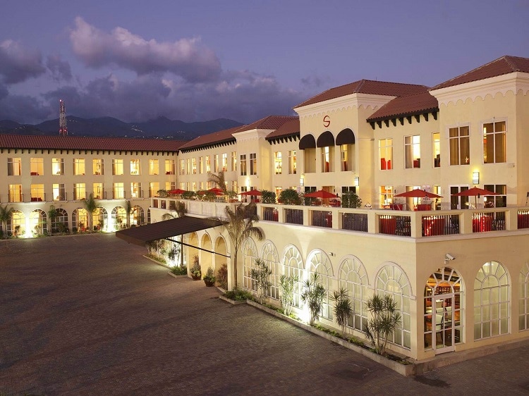 exterior of the Spanish Court Hotel, one of the best hotels in Kingston Jamaica