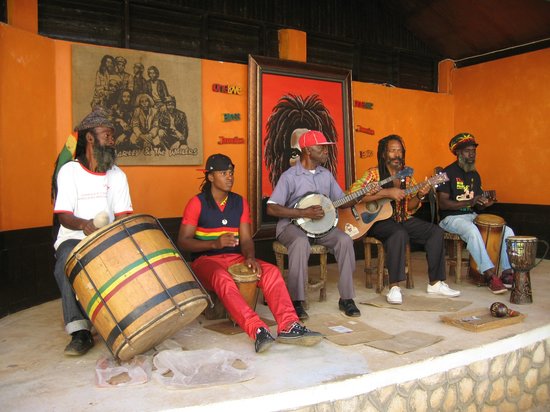 musicians singing at the Bob Marley Museum