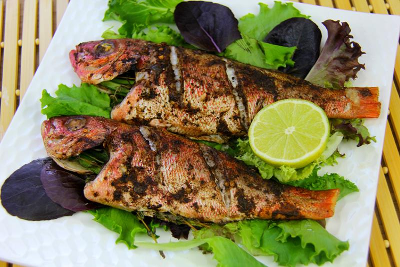  jerk fish (red snapper) in the oven