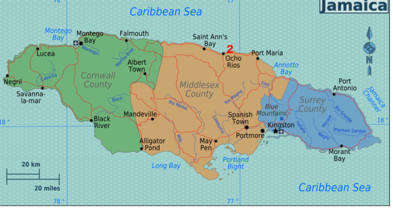 Map to The Blue Hole Jamaica.