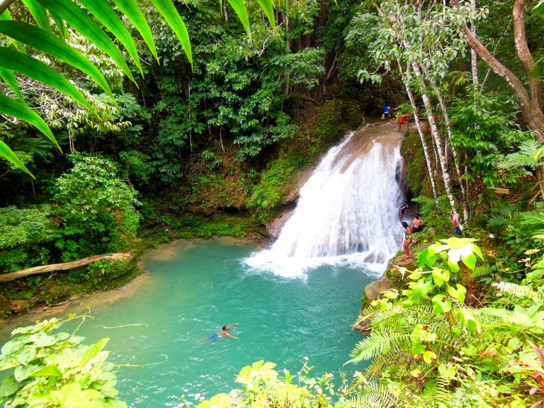 Image of falls at the Blue Hole Jamaica.